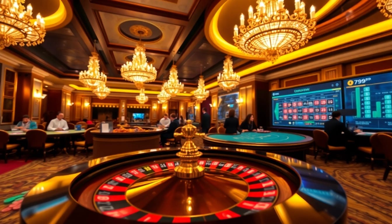 Engaged players at the luxurious casino, experiencing nhà cái uy tín 789P gaming excitement.