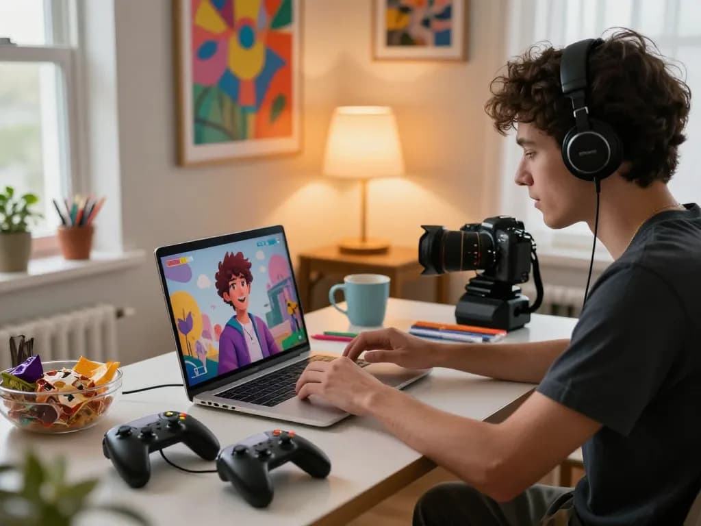 Engaging interaction with character ai nsfw in a cozy home office setting.