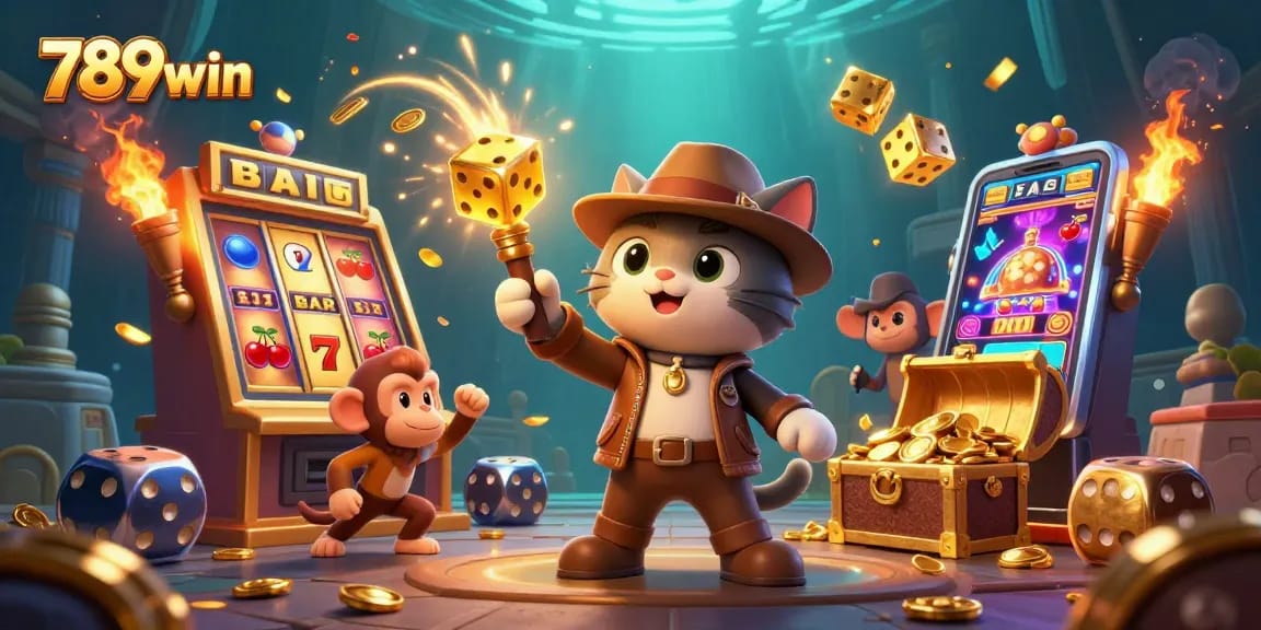 Experience thrilling wins at 789win with a captivating casino adventure featuring an explorer cat.