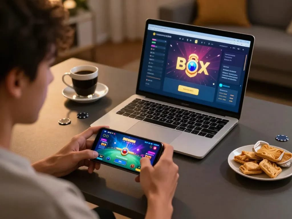 Player engaging with jun88 mobile poker app in a cozy gaming environment with snacks.