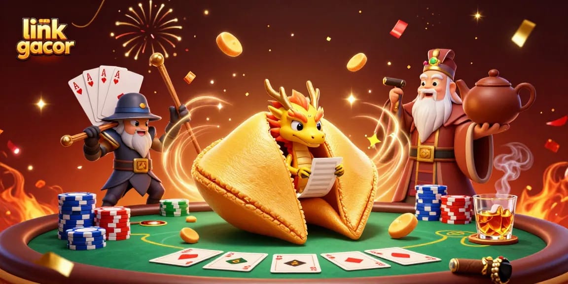 Spin and win at link gacor with a vibrant 3D casino scene featuring dynamic game elements and fortune characters.