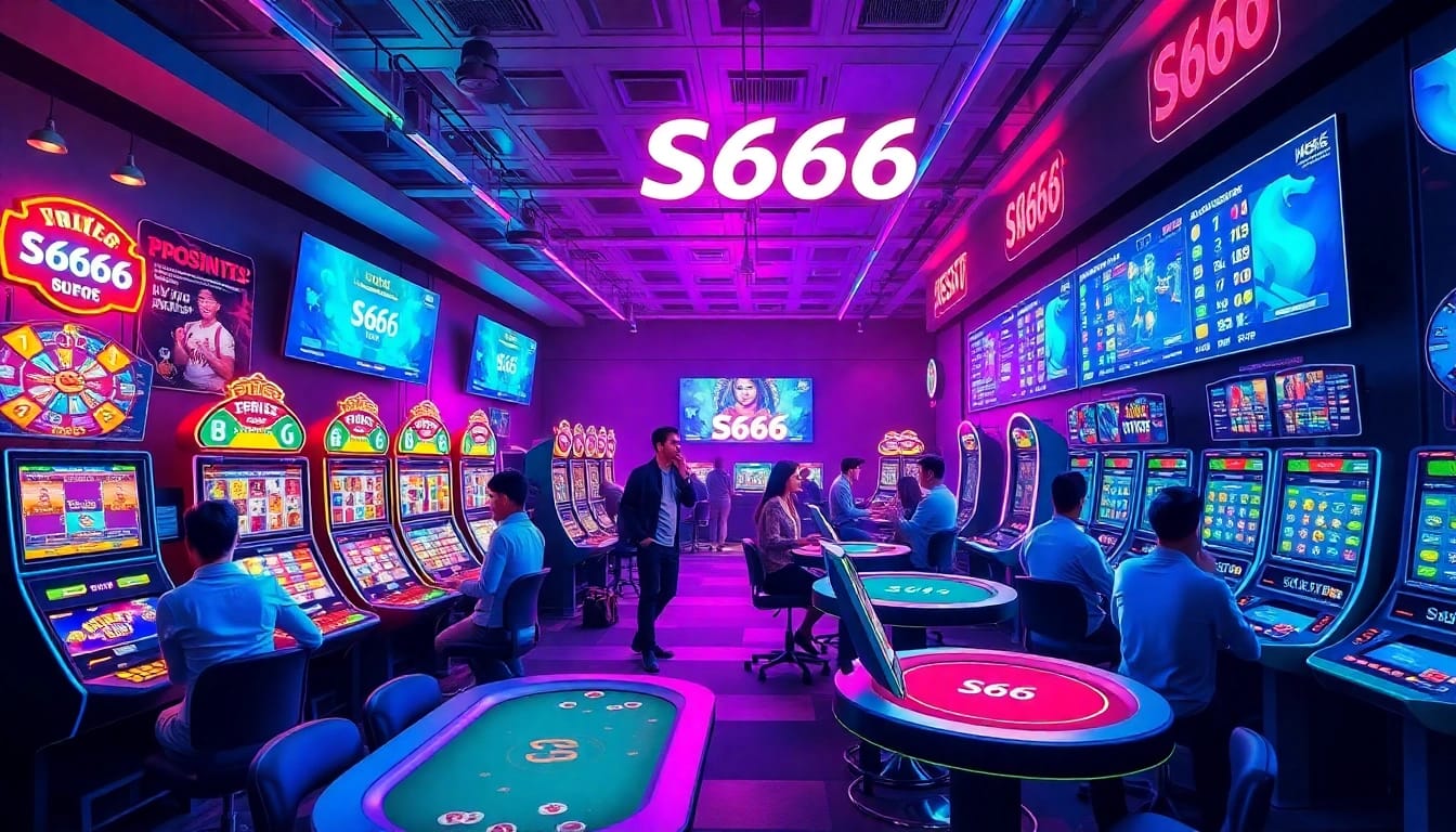 S666.nyc - Vibrant online gaming atmosphere showcasing poker tables and slot machines.