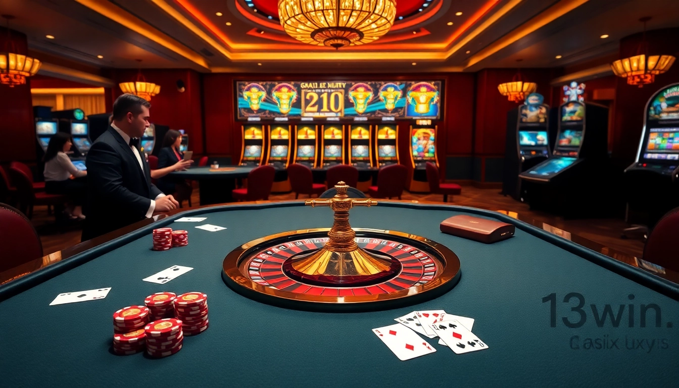 Engage in high-stakes gaming action at https://13win.luxury/ with luxury casino tables and vibrant roulette wheels.