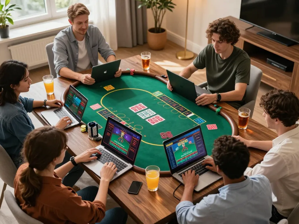 FLY88 players engaging in a live blackjack game, showcasing strategic gameplay and vibrant atmosphere.