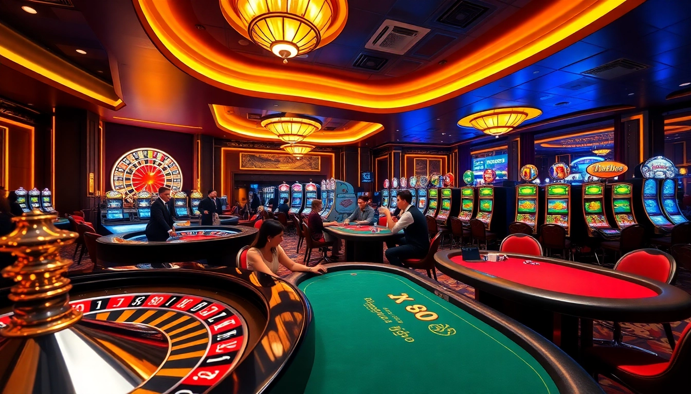 Engaging players at poker tables in a luxurious casino atmosphere related to nk88.