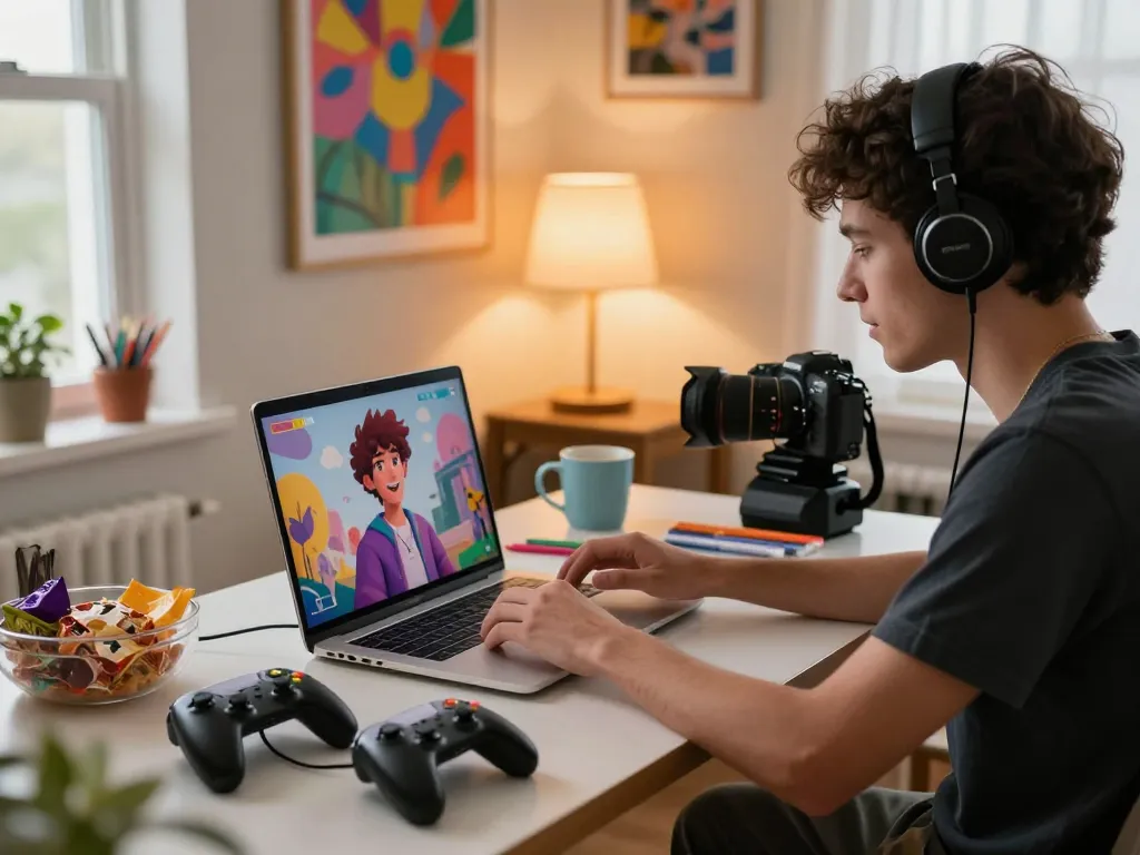 Engaging interaction with character ai nsfw in a cozy home office setting.