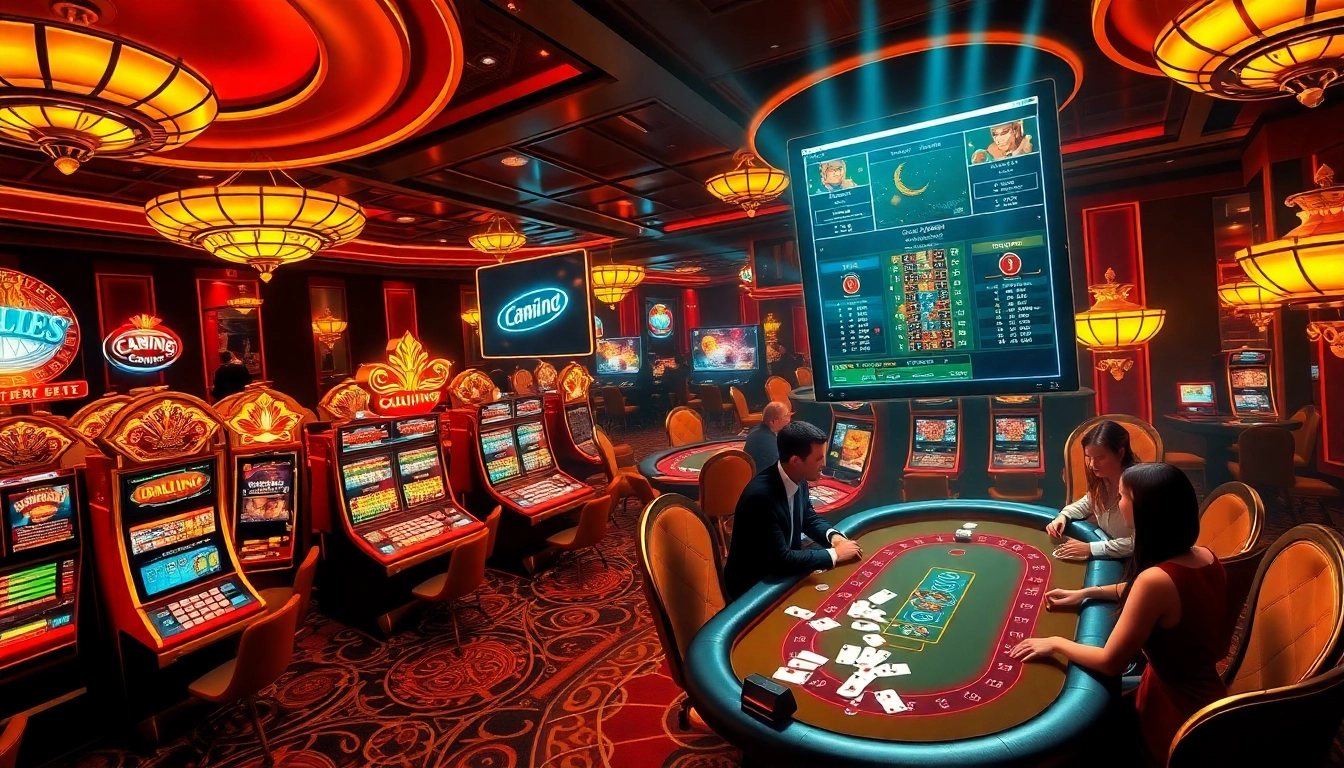 Engage with exciting games at https://vz99e.com showcasing a vibrant casino floor filled with players.