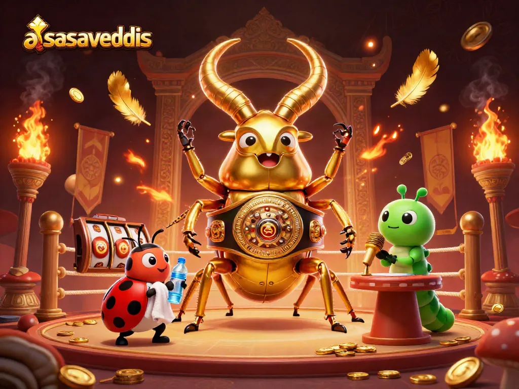 Engage in vibrant gambling action at asasavedis with a dynamic boxing scene featuring a golden stag beetle.