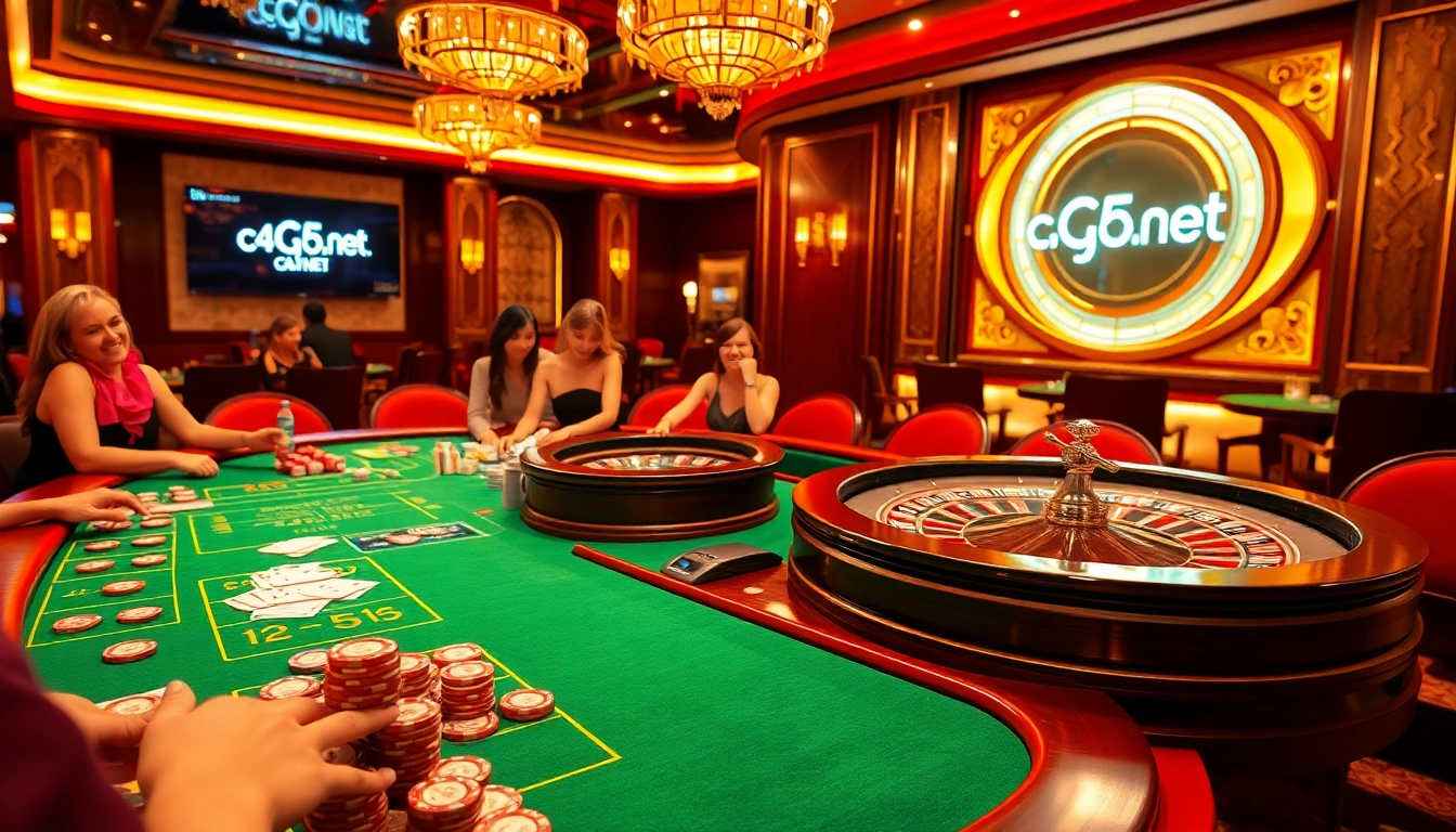 Engaging casino scene showcasing c54.gb.net with vibrant chips and festive players.