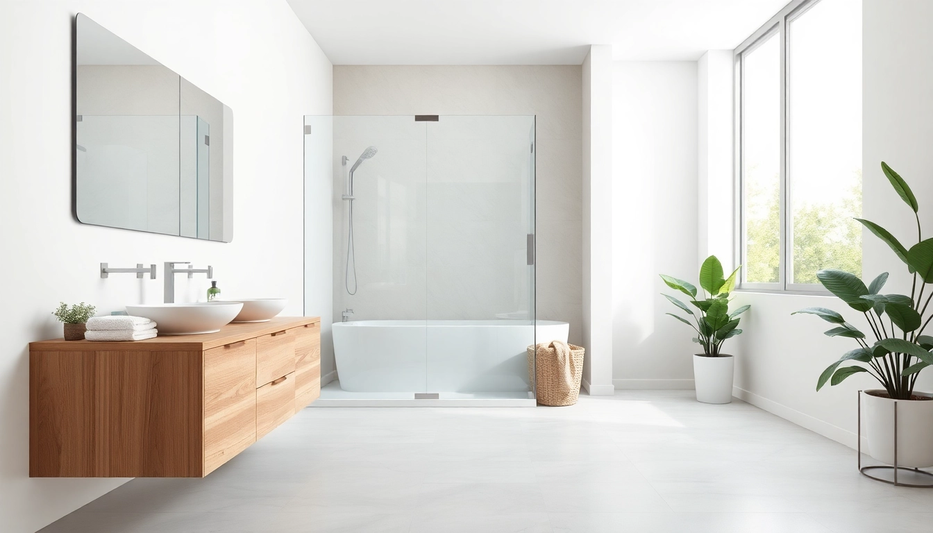 Showcase elegant shower screens for walk in showers in a modern, spacious bathroom setting.