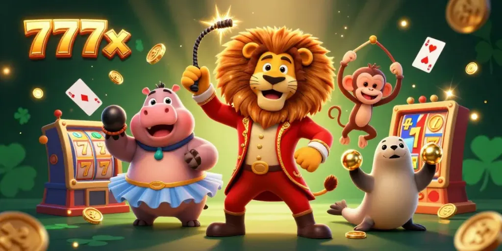 Experience the excitement of 777x by spinning vibrant slot reels and winning jackpots with our lively circus characters.