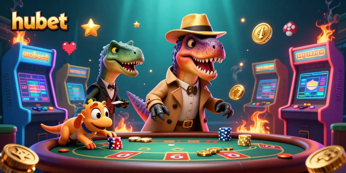 Experience strategic gameplay at hubet with a velociraptor card counter amidst casino excitement.