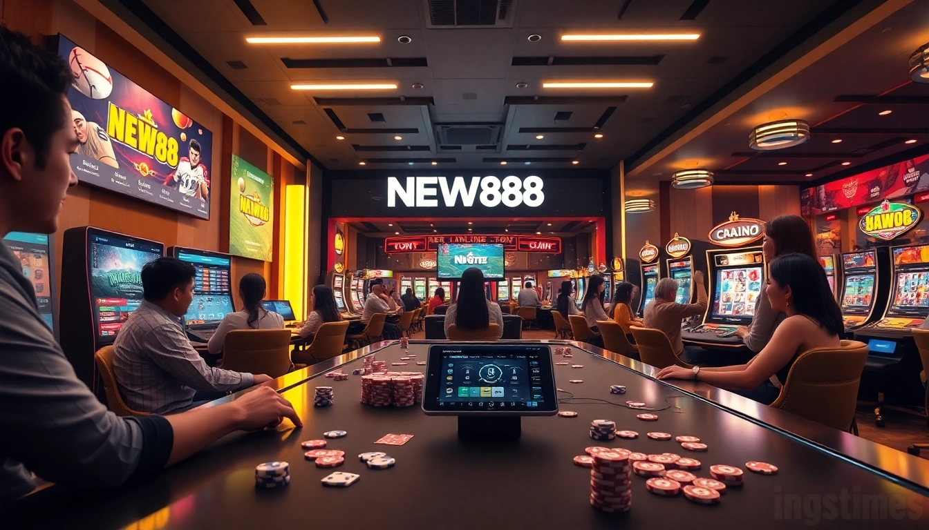 Engaging online gambling scene at new88pm.com showcasing various games and users enjoying a vibrant experience.