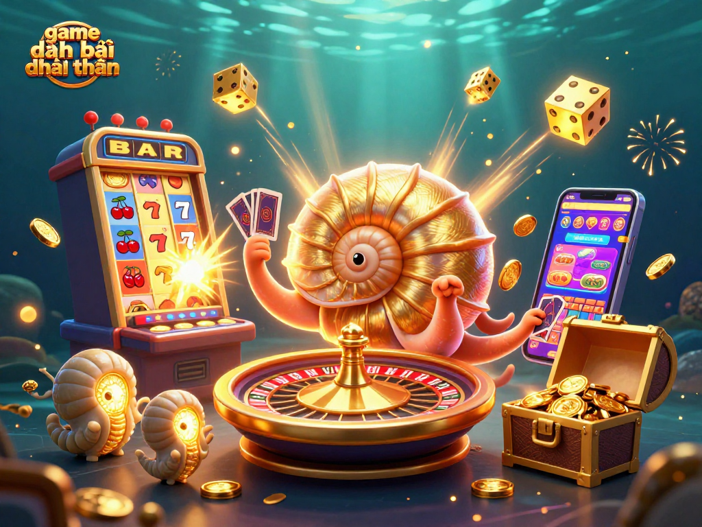 Engage in game đánh bài đổi thưởng with a vibrant 3D illustration of online casino elements.