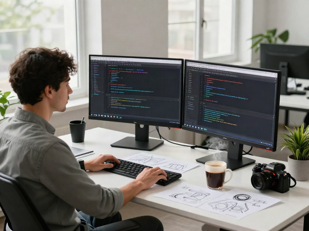 Developer optimizing instant indexing solutions in a modern workspace.