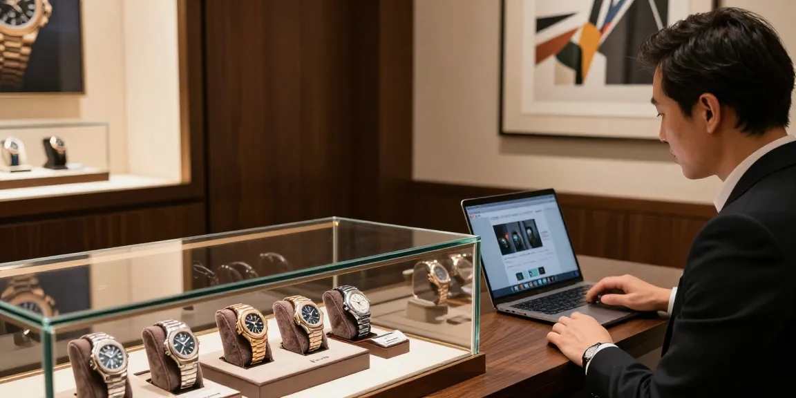 Explore premium clone watches displayed in an upscale boutique, showcasing luxury and sophistication.