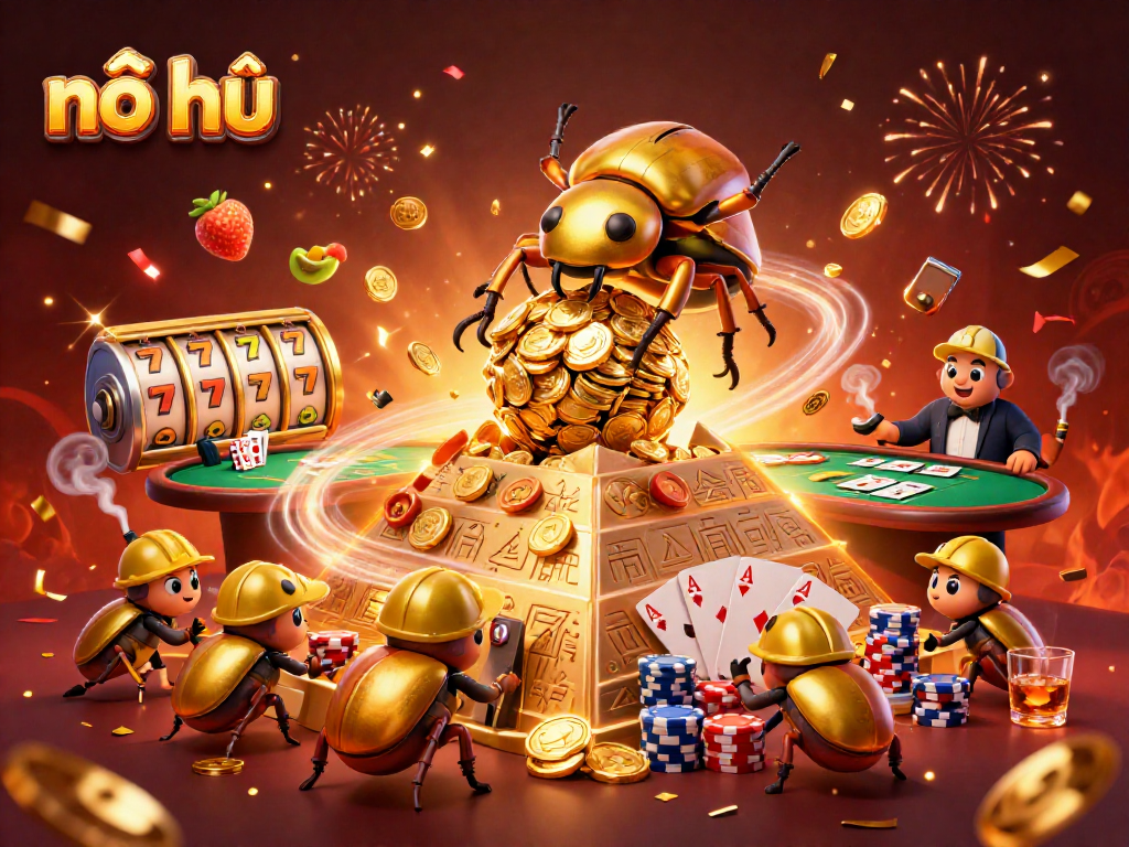 Engage with nổ hũ in this vibrant casino scene featuring golden coins and exciting game elements.