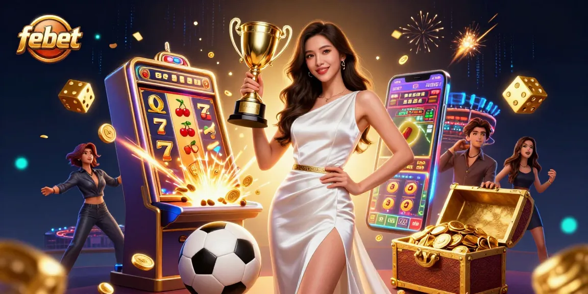 Febet showcases a triumphant Asian woman in a glamorous gown, capturing the essence of sports betting excitement.