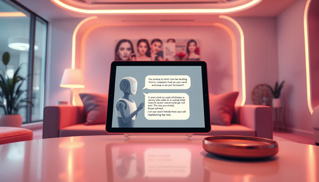 AI chatbot interface discussing sex ai themes in a cozy lounge setting.