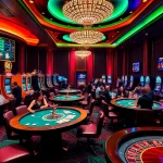 Gamblers enjoying exciting live betting at 7mcn sports scores inside a luxurious casino.