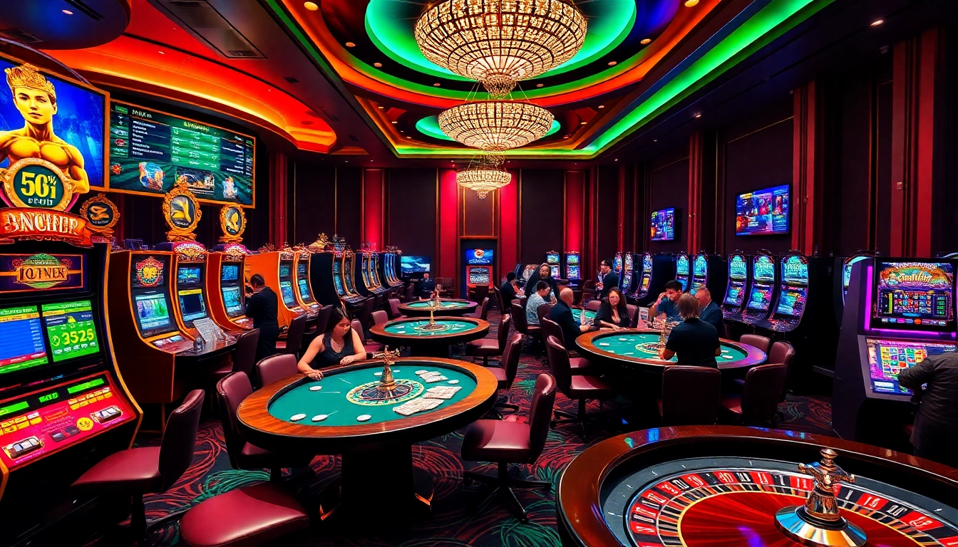 Gamblers enjoying exciting live betting at 7mcn sports scores inside a luxurious casino.
