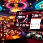 Experience the thrill of ingatbola with stunning online gambling visuals featuring poker chips and a roulette wheel.
