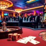 Experience thrilling gaming at rr88com with a vibrant casino scene featuring poker and roulette tables.