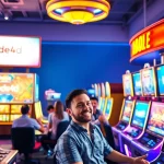 Kode4d link displayed in a vibrant online gaming scene with players enjoying slot machines.