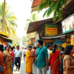 Vibrant market scene highlighting Hela Ad digital displays in Sri Lanka