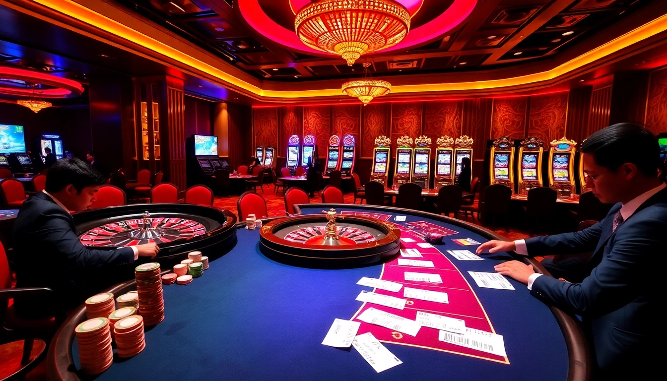 Players at MM88 enjoying thrilling casino games with chips, roulette, and poker.