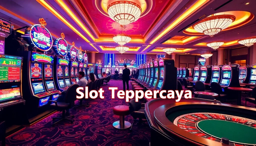 Players enjoying vibrant slot machines at a Slot Terpercaya casino, experiencing the thrill of winning.