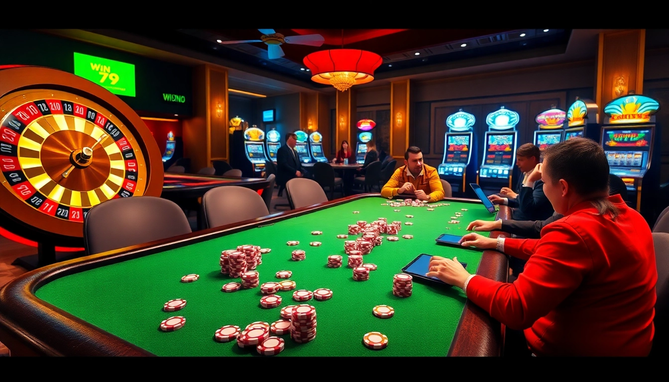 Experience thrilling results at a vibrant casino scene featuring Win 79 poker players and roulette excitement.