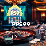 Exciting gaming atmosphere at PS99 casino, featuring roulette and poker elements.