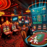 Engage with exciting games at https://vz99e.com showcasing a vibrant casino floor filled with players.