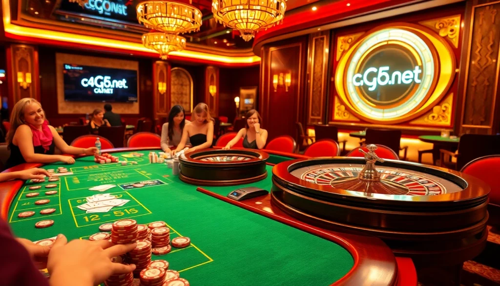 Engaging casino scene showcasing c54.gb.net with vibrant chips and festive players.
