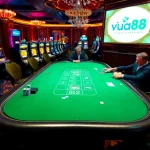 Players enjoying high-stakes blackjack at the luxurious VUA88 casino.