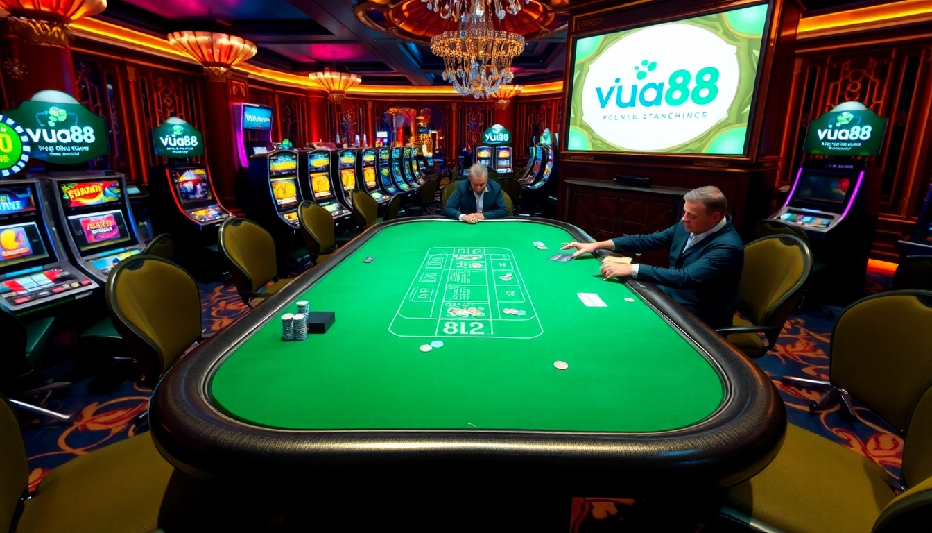 Players enjoying high-stakes blackjack at the luxurious VUA88 casino.