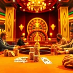 Exciting casino scene at a poker table with players enjoying uu88 gambling experience.