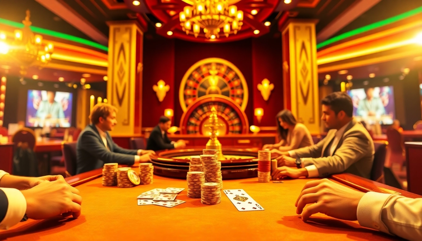 Exciting casino scene at a poker table with players enjoying uu88 gambling experience.