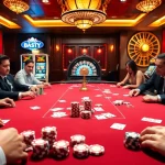 Engage in thrilling gameplay at https://13win.vegas/ with vibrant casino visuals of poker tables and slot machines.