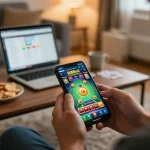 Engaged player using the 888slot app for an exciting online gaming experience at home.