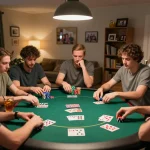 Friends enjoying a poker night at home, showcasing engaging gameplay with iwin club atmosphere.