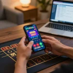 The excitement of placing strategic bets in tài xỉu online from a cozy living room setting.