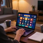 Engaged player strategizing on win678 online casino interface during a cozy home gaming session.