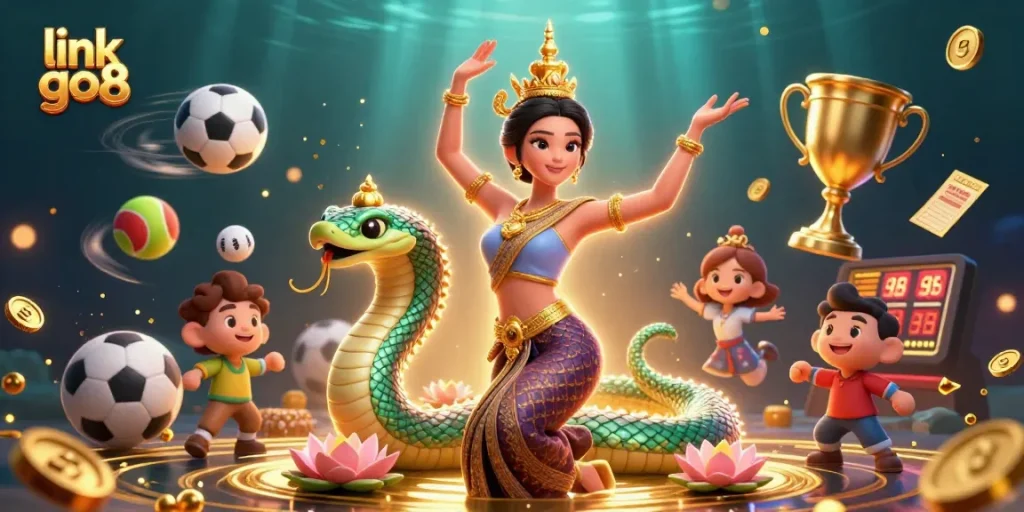 Experience thrilling gameplay with link go8 in a vibrant 3D casino scene featuring sports elements and cultural characters.