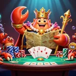Experience captivating games with Link Sunwin, featuring a majestic golden crab emperor and poker elements.