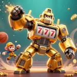 Engage in thrilling gameplay with sunwin20 surrounded by dynamic sports elements and a golden mech.