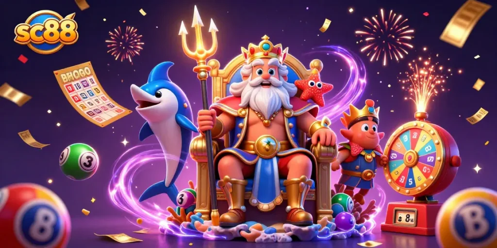 Engage with sc88's lively lottery scene showcasing Neptune and vibrant gaming elements.