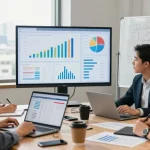 Team analyzing business performance metrics at https://factors.org.uk in a modern office.