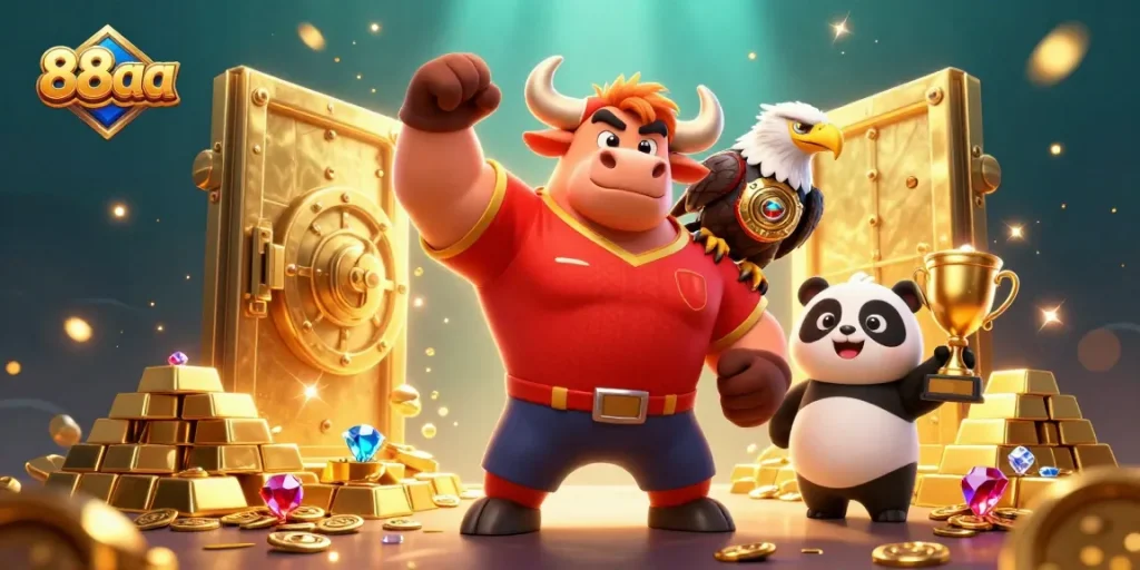 Win big with 88aa's dynamic gaming celebration featuring exciting characters and treasures.